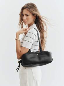 SHECARRY Women's Fashion Black Shoulder Bag, Exquisite, Simple, Lightweight And Soft Baguette Bag, For Daily, Commuting, Shopping, Travel - Black - View 7
