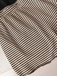 CosyJoli Plus Size Summer Casual Textured Black And Striped Shorts - Coffee Brown - View 3