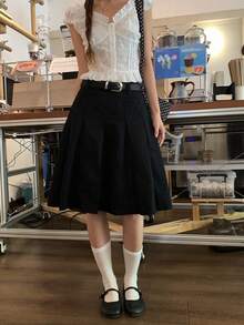 DAZY Women's Casual Pleated Korean Style Versatile Spring Summer Skirt School - Black - View 7