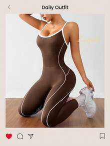 SHEIN Dewbera H1086 黑白無縫運動連身衣 - 咖啡棕 - 查看 5