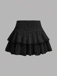 SHEIN Tween Girl Double Layer Ruffle Hem Fashion Skirt - Black - View 2