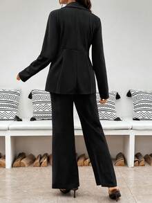 SHEIN Maternity Casual Commute Solid Color Jacket And Pants Suit 2 Pieces Set Fall - Black - View 5