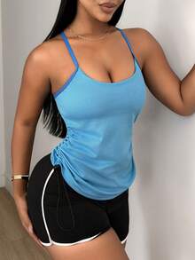 SHEIN Sports 女款側邊抽繩日常健身運動背心 - 藍色 - 查看 1