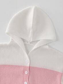 SHEIN Genkimix Kids 女童時尚休閒清新短版連帽針織開襟毛衣，秋冬款 - 彩色 - 查看 3