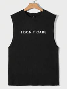 Manfinity ZONE917 Men's Simple Printed Black Tank Top With Size Label, Holiday - Black - View 2