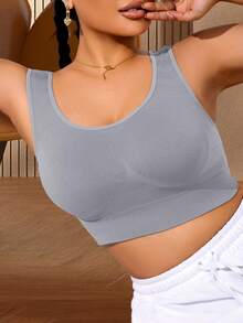 SHEIN 無縫紋理女款無鋼圈內衣，1件裝 - 淺灰色 - 查看 4