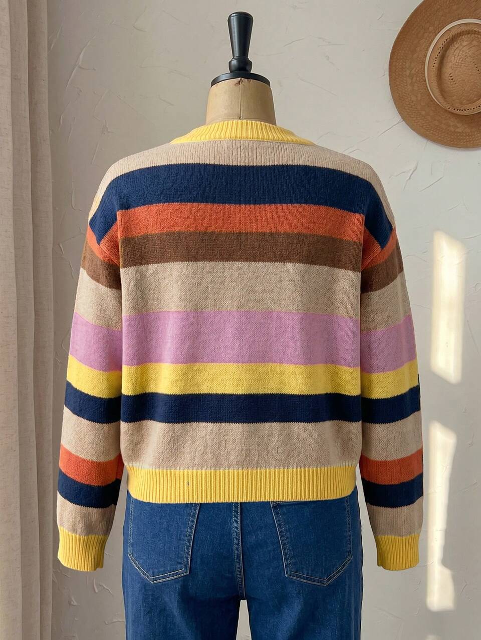 Plus Size Women's Round Neck Colorblock Casual 1960s 90s Daily Long Sleeve Sweater Autumn Formal Vacation Beige