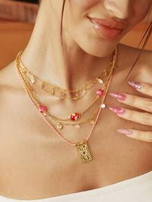 Glisma A Fashionable, Beautiful, Simple, Light Luxury And Sweet Holiday Girl Multi-Layer Necklace - Multicolor - View 5