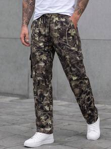 Manfinity CasualCool 男士春夏四季通用長褲，迷彩布料成熟休閒街頭日常風格 - 彩色 - 查看 3