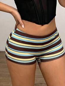 SHEIN ICON 女款夏季條紋彈性腰休閒百搭短褲 - 彩色 - 查看 5