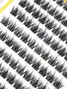 Bulu Mata Cat Eye Fluffy 100 Pcs Perekat Diri, Campuran 8-16mm D Curl Kit Ekstensi Bulu Mata DIY, Volume Alami dan Lembut - Hitam - View 7