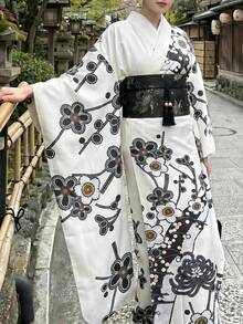 Irokai 女款花卉印花傳統腰帶寬袖和服腰帶白色日式裹身浴衣婚禮度假假期埃及派對賓客杜拜夏季 - 彩色 - 查看 8
