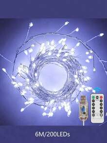 1PC 8-Function USB-Powered LED Firecracker Lights String, 50/100/200LEDS Twinkle Star Fairy Lights, Suitable For DIY Wreaths, Home Decor, Indoor/Outdoor Party Decoration,  Space Theme - متعدد الألوان - مشاهدة 12