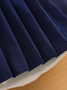SHEIN 1件女童 2合1 藍白條紋拼接 海軍藍領泡泡袖長袖百褶 A字收腰傘裙，休閒復古學院風韓式時尚洋裝，適合春/秋日常穿著、旅行、度假、派對等場合 - 彩色 - 查看 6