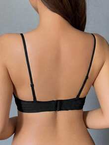 DAZY Lace Patchwork Seamless Slight Push-Up Adjustable Spaghetti Strap Bra Women's Lingerie - Black - View 2