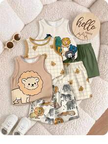 SHEIN Baby Boy Casual Simple Tank Top 3pcs Set Suitable For Summer - Multicolor - View 6