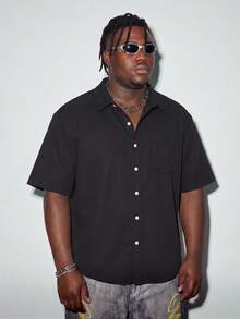 Modcrash Plus Size Men's Solid Color Short Sleeve Single-Breasted Casual Pocket Shirt - View 8