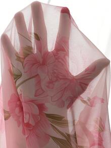 Velvienne Fashionable Elegant Light Pink Women's One-Shoulder Waist-Cinching A-Line Chiffon Printed Maxi Dress Plus Size - Pink - View 9