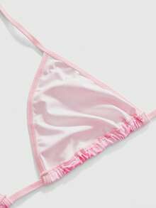Mean Girls | ROMWE Ensemble de lingerie avec soutien-gorge triangle à col ras-du-cou et culotte, imprimé amusant de oreilles de lapin et lèvres de dessin animé - Rose bonbon - Voir 4