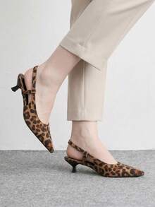 CUCCOO BIZCHIC French Pointed Slouchy Wind Suede Leopard Print Rear Empty Sandals Women's Summer New Outer Wear Kitten And Commuter Date - leopard print - View 3