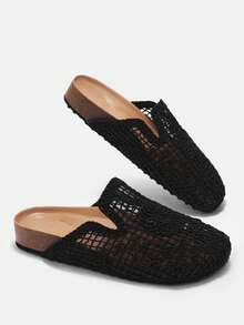 CUCCOO CURVES Women's Woven Breathable Hollow Mules Closed Toe Slippers New Summer Casual Mesh Flats - Black - View 11