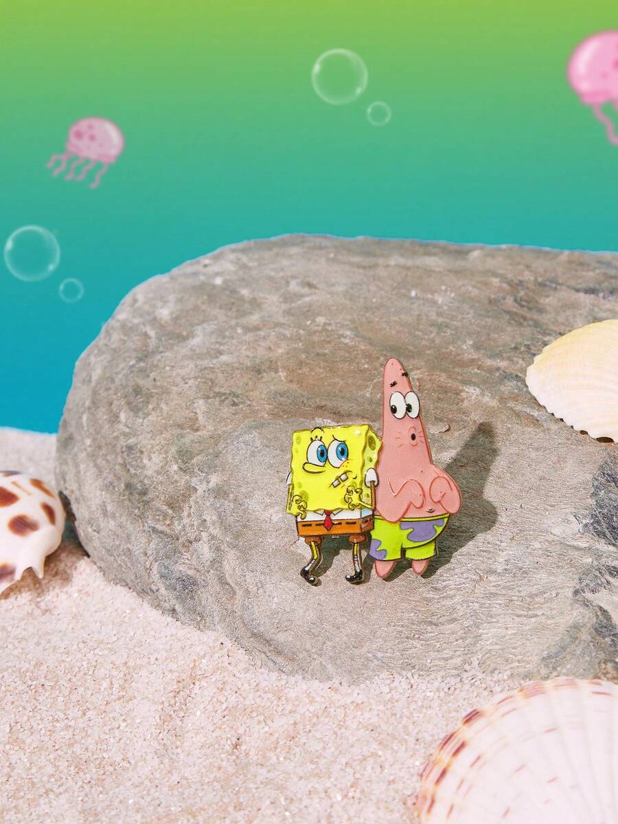 SpongeBob SquarePants | SHEIN Bros Cetak Motif Hewan Kartun Aneka Warna Kreatif Terbaru, Desain Kolaborasi IP, Lucu dan Personal, Sederhana dan Elegan - MultiWarna - View 1