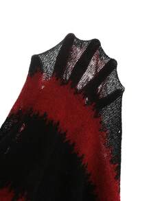 ROMWE MEN Goth Men's Mohair Striped Hollow-Out Top - Red - View 9