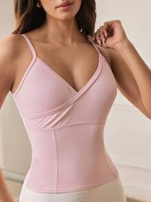 Eassivo Eassivo Minimalist Solid Color Slim Fit Sports Camisole - Pink - View 6