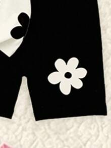 (Random Pattern, 1 Set Random) Summer Toddler Girls Colorful Striped Floral Leopard Cartoon Bunny Letter Print Basic Short T-Shirt & Cycling Pants Set - Multicolor - View 6