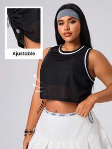 Seamluxe SHEIN Sport Débardeur de sport court avec cordon de serrage latéral pour femmes grandes tailles - Noir - Voir 4