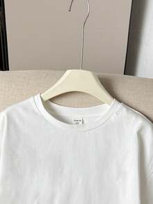 SHEIN 青少年女孩蕾絲飾邊下擺圓領短袖T恤 - 白色 - 查看 5