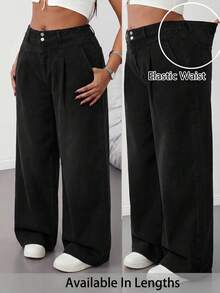 SHEIN Tall CURVE 大尺碼時尚百搭口袋鈕扣寬鬆牛仔褲 女款牛仔女孩風冬季秋季服飾 - 黑色 - 查看 9