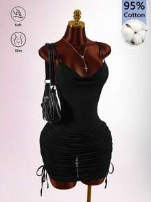 Amplova Sexy Women's Mini Dress Low Cut Backless Nightclub Party Club Night Out Street Style Black Summer - Black - View 6