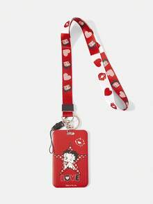 Betty Boop x SHEIN Betty Boo 多功能組合鑰匙圈識別證套，紅色愛心圖案卡套鑰匙圈，包包吊飾 - 紅色 - 查看 3