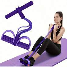 1 Pedal Resistance Band, Home Fitness Tension Rope/Sit Up Assist, Four Tube Elastic Band, Ergonomic Design, Durable Purple/Pink Resistance Band, Suitable For Home Fitness, Heart Rate Exercise And Strength Training, - Multicolor - View 5