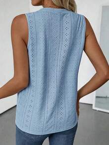 Balvessa Women's Crew Neck Sleeveless Textured Casual Tank Top, Spring/Summer Fashion - Blue - View 2