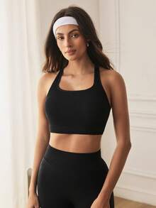 Eassivo Eassivo Women's Solid Color Criss-Cross Back Daily Fitness Sports Bra - Black - View 4