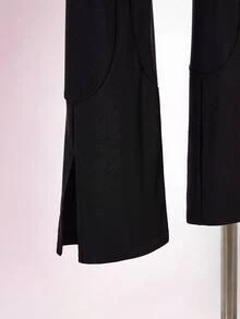 Amplova Women's Triangle Patchwork Suede Sporty Sexy Tight-Fitting Bodycon Waist-Cinching Low-Waist Skinny Long Pants Halloween Club Black Autumn - Black - View 7