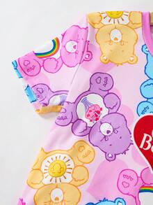 SHEIN X Care Bears Tween Girl Short Sleeve Top And Shorts Loungewear - Multicolor - View 5