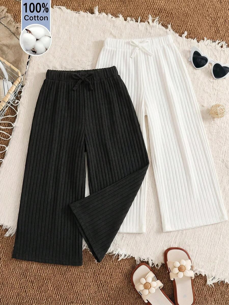 SHEIN 隨機 2 件，1 件出貨]驚喜盲盒!!!! 50% 機率獲得 2 件兒童少女蓮花粉純色極簡時尚寬鬆舒適休閒長褲，適合夏季度假、假日、夏天與旅行穿著 - 彩色 - 查看 1