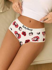 Betty Boop x SHEIN 女款波點愛心卡通印花三角內褲 - 白色 - 查看 1