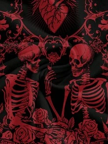 ROMWE Goth 哥德風深色神秘心形骷髏可愛圖案印花女款細肩帶背心 - 黑色 - 查看 3