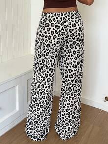 SHEIN EZwear 杏色豹紋編織女款綁腰長褲 - 彩色 - 查看 3
