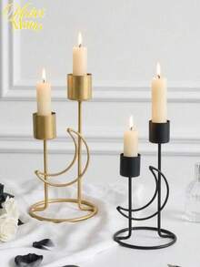 Muroi Mono 1PC/2PCS Modern Minimalist Geometric Candle Holder - Sleek Metal With Abstract Moon Design, 2-Arm Candle Display Stand, Space-Saving Contemporary Home Decor, Versatile Decorative Accent, Perfect For Everyday Use Special Occasions - multicolor - View 1