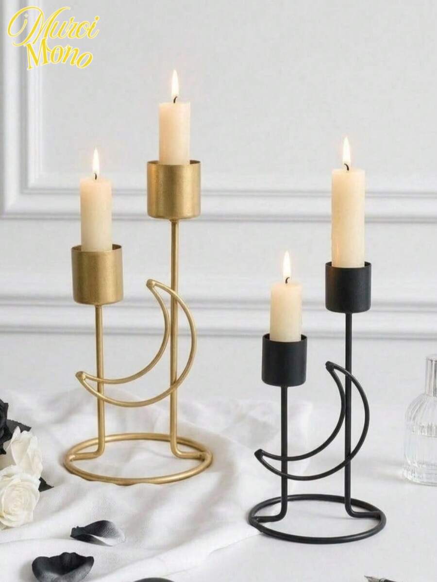 Muroi Mono 1PC/2PCS Modern Minimalist Geometric Candle Holder - Sleek Metal With Abstract Moon Design, 2-Arm Candle Display Stand, Space-Saving Contemporary Home Decor, Versatile Decorative Accent, Perfect For Everyday Use Special Occasions - multicolor - View 1