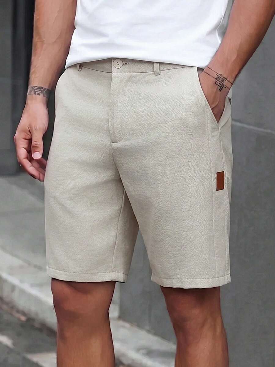 Manfinity CasualCool 男士西裝腰頭休閒短褲,適合送給男友或丈夫的禮物,完美適合作為日常戶外休閒穿著 - 杏色 - 查看 1