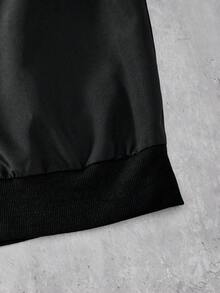 Vacaura American Street Racing Style Hooded Jacket With Contrast Curved Stitching, Zip-Up Hooded Outerwear, Short Loose Fit Snug Fit Versatile Design, Suitable For All Body Types, Full Zip Closure For Flexible Styling, Ideal For Daily Wear, Street Style, Spring/Autumn Single Wear, Early Winter Layering - Black - View 6
