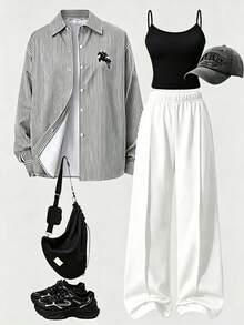 SHEIN Teen Girls Back To School Spring Elegant Lightweight Daily Commute Pink Solid Color Shirt Camisole - White - View 4