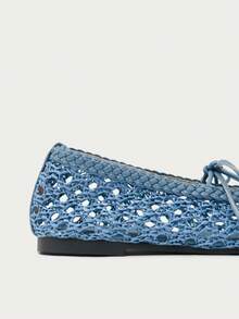 Nöista A Fashionable Blue Ballet Flat, Featuring Breathable Woven Design And Delicate Bow Decoration, Exuding A Fresh And Feminine Style - Dusty Blue - View 6
