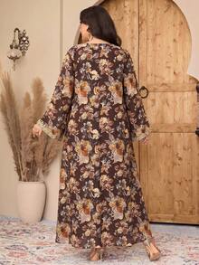 Al Najma Plus Size Women V-Neck Floral Print Casual Party Arabian Dress - Multicolor - View 2
